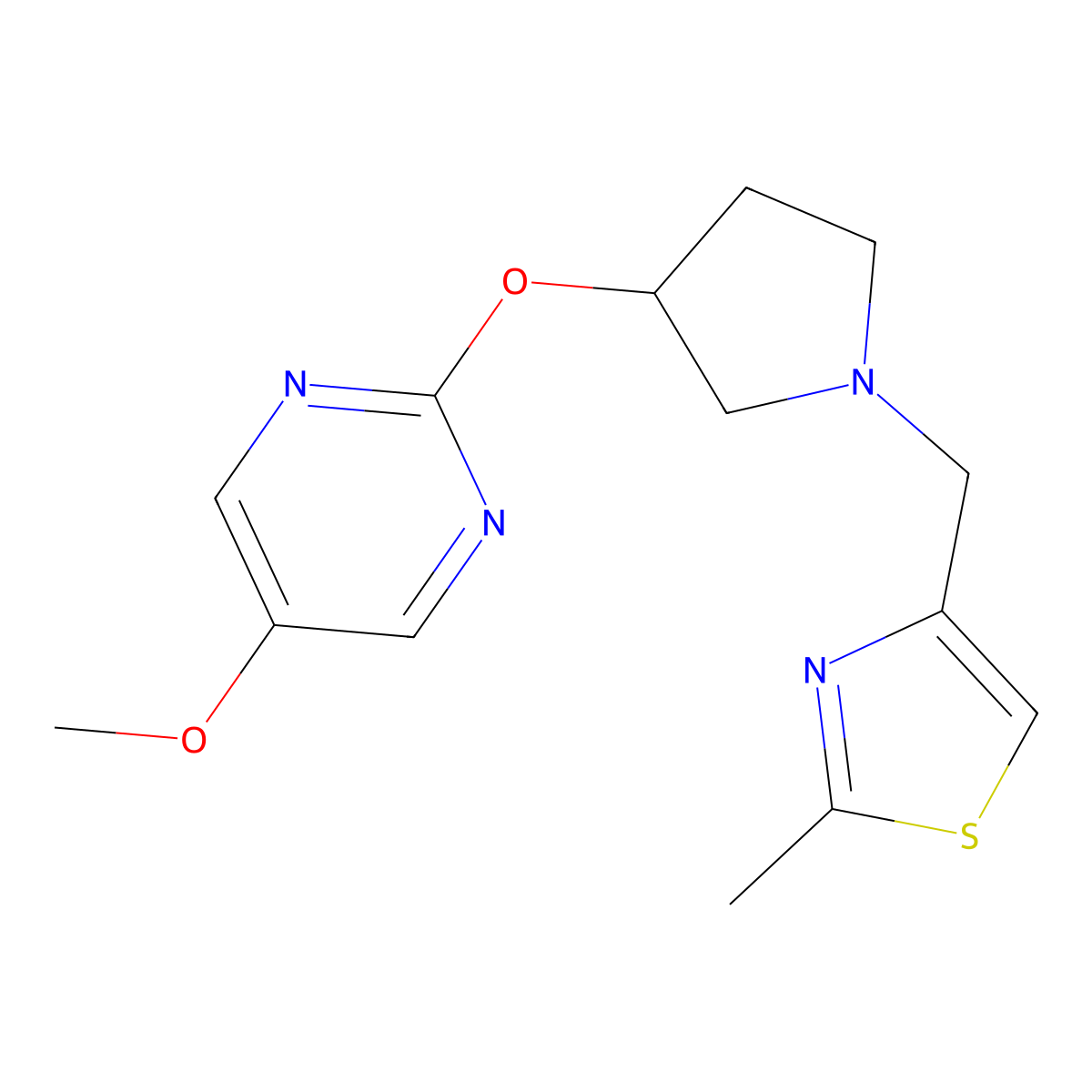 5-Methoxy-2-({1-[(2-methyl-1,3-thiazol-4-yl)methyl]pyrrolidin-3-yl}oxy)pyrimidine molecular structure, CAS 2741918-90-9