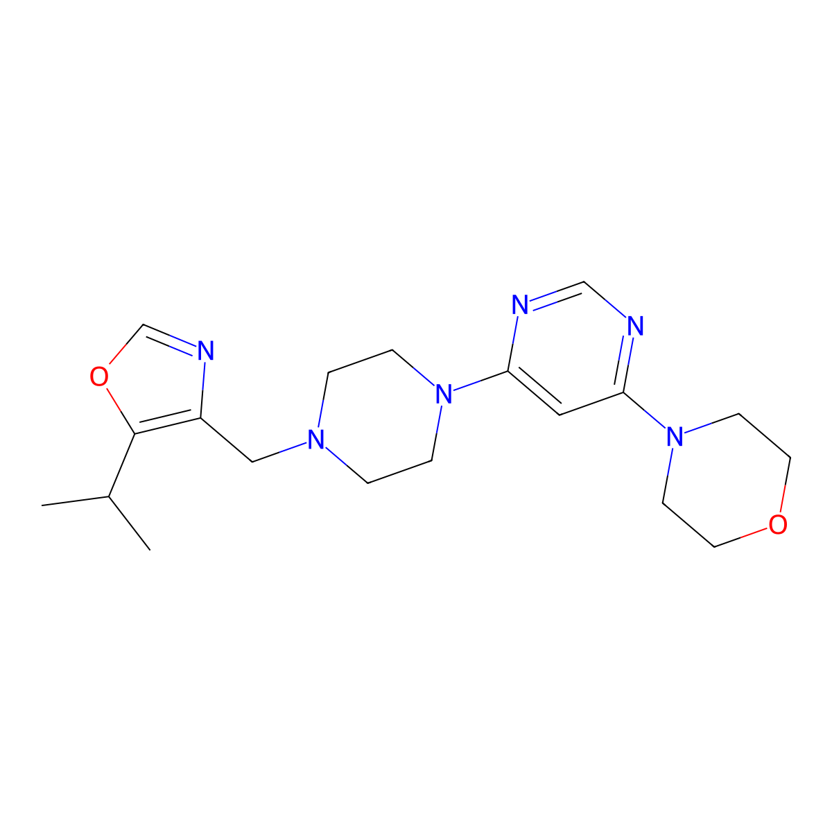 4-[6-(4-{[5-(Propan-2-yl)-1,3-oxazol-4-yl]methyl}piperazin-1-yl)pyrimidin-4-yl]morpholine molecular structure, CAS 2741918-92-1