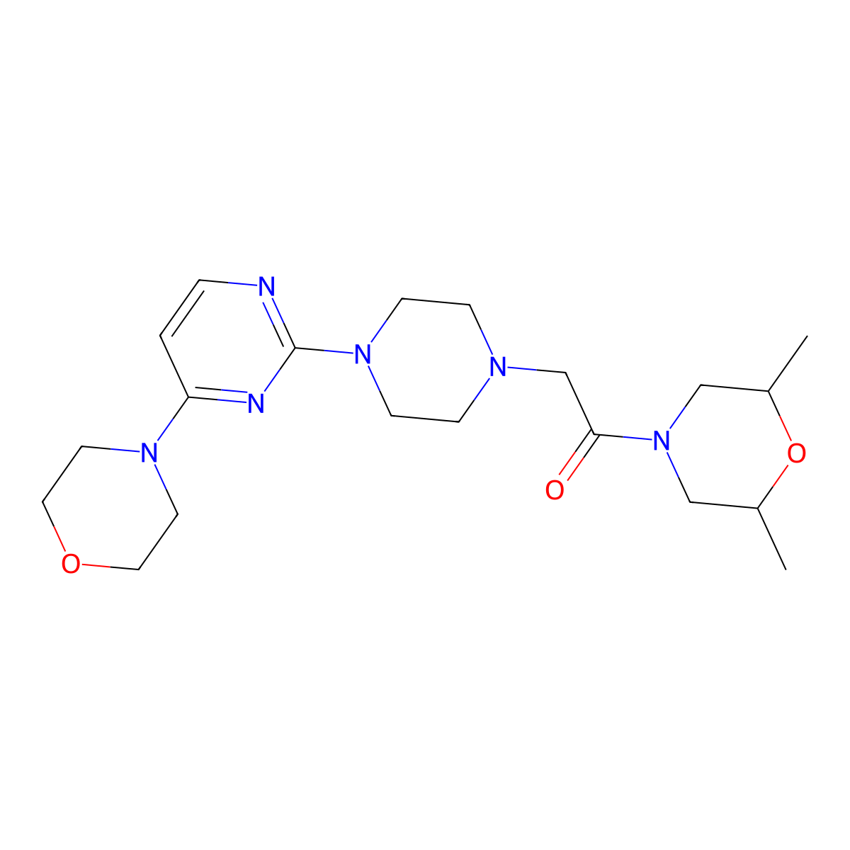 1-(2,6-Dimethylmorpholin-4-yl)-2-{4-[4-(morpholin-4-yl)pyrimidin-2-yl]piperazin-1-yl}ethan-1-one molecular structure, CAS 2741918-94-3