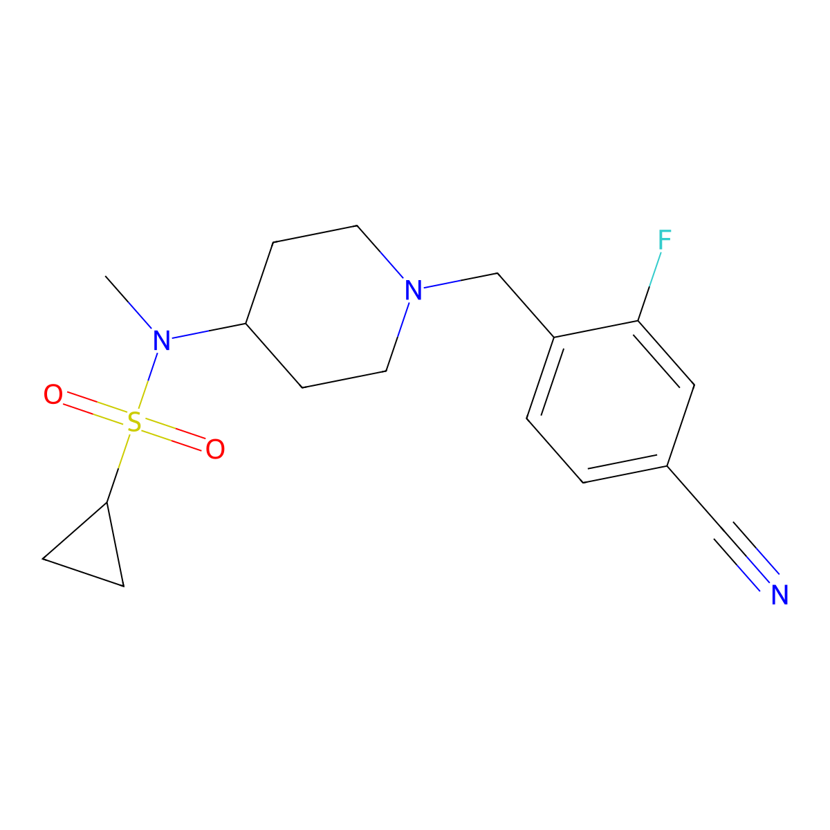 N-{1-[(4-cyano-2-fluorophenyl)methyl]piperidin-4-yl}-N-methylcyclopropanesulfonamide molecular structure, CAS 2741918-99-8