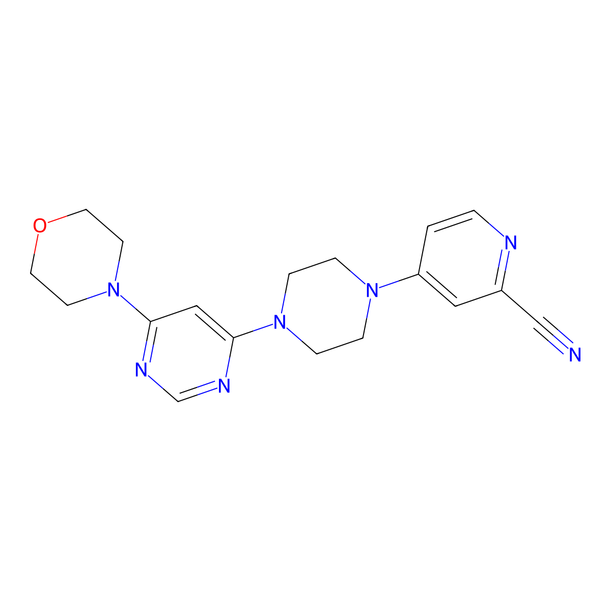4-{4-[6-(Morpholin-4-yl)pyrimidin-4-yl]piperazin-1-yl}pyridine-2-carbonitrile molecular structure, CAS 2741919-00-4