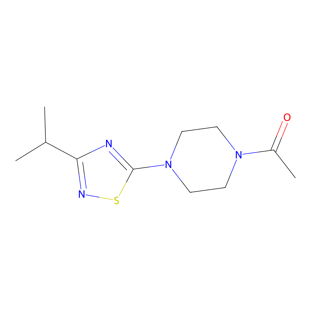 1-{4-[3-(Propan-2-yl)-1,2,4-thiadiazol-5-yl]piperazin-1-yl}ethan-1-one molecular structure, CAS 2741919-02-6