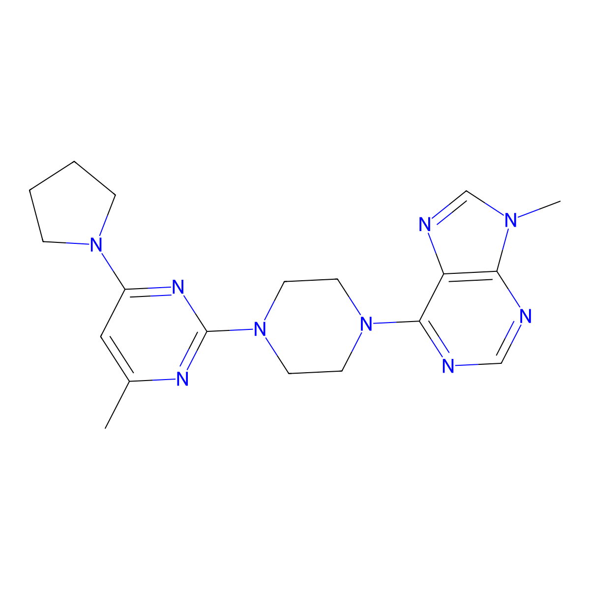 9-methyl-6-{4-[4-methyl-6-(pyrrolidin-1-yl)pyrimidin-2-yl]piperazin-1-yl}-9H-purine molecular structure, CAS 2741919-03-7