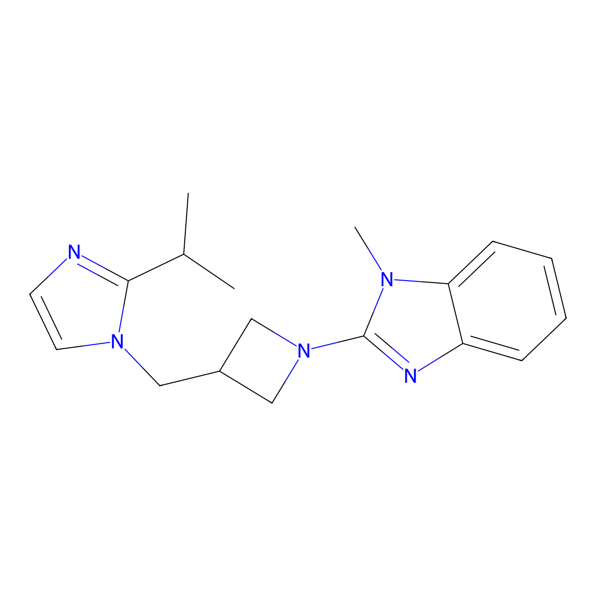 1-methyl-2-(3-{[2-(propan-2-yl)-1H-imidazol-1-yl]methyl}azetidin-1-yl)-1H-1,3-benzodiazole molecular structure, CAS 2741919-06-0