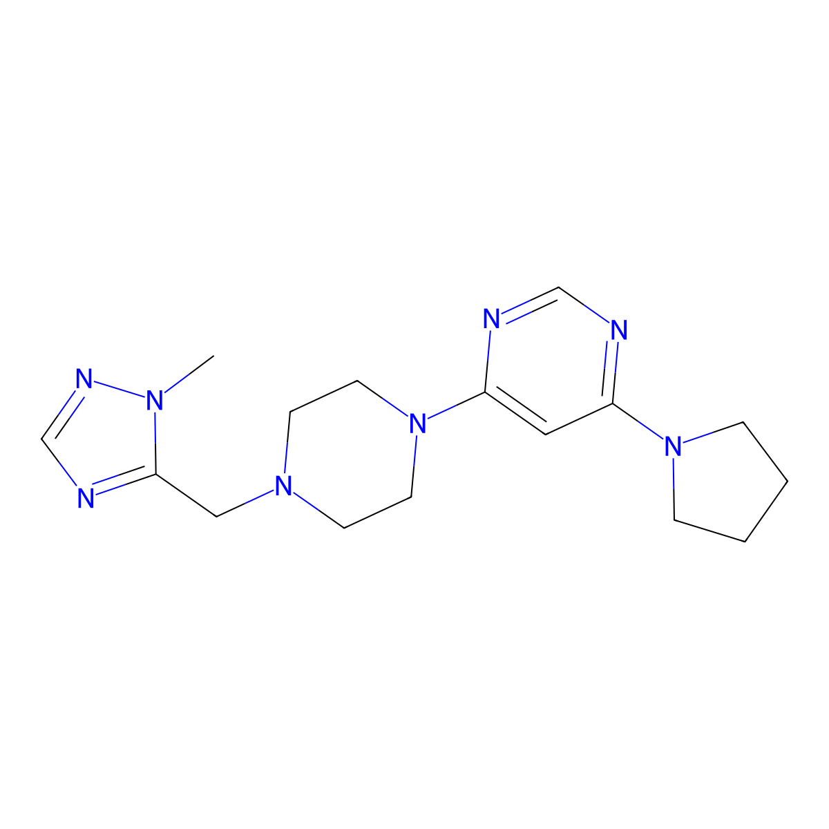 4-{4-[(1-methyl-1H-1,2,4-triazol-5-yl)methyl]piperazin-1-yl}-6-(pyrrolidin-1-yl)pyrimidine molecular structure, CAS 2741919-15-1