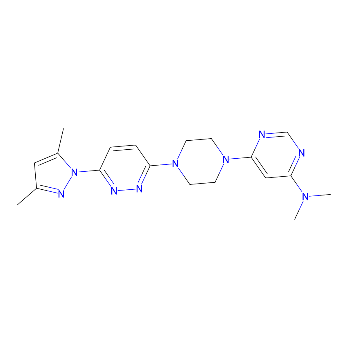 6-{4-[6-(3,5-dimethyl-1H-pyrazol-1-yl)pyridazin-3-yl]piperazin-1-yl}-N,N-dimethylpyrimidin-4-amine molecular structure, CAS 2741919-16-2