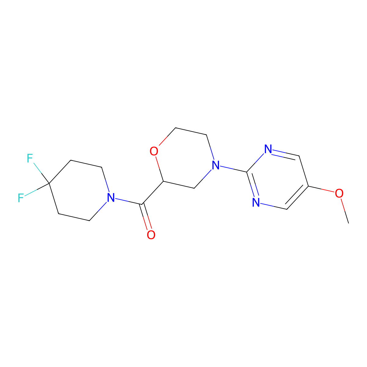 2-(4,4-Difluoropiperidine-1-carbonyl)-4-(5-methoxypyrimidin-2-yl)morpholine molecular structure, CAS 2741919-20-8