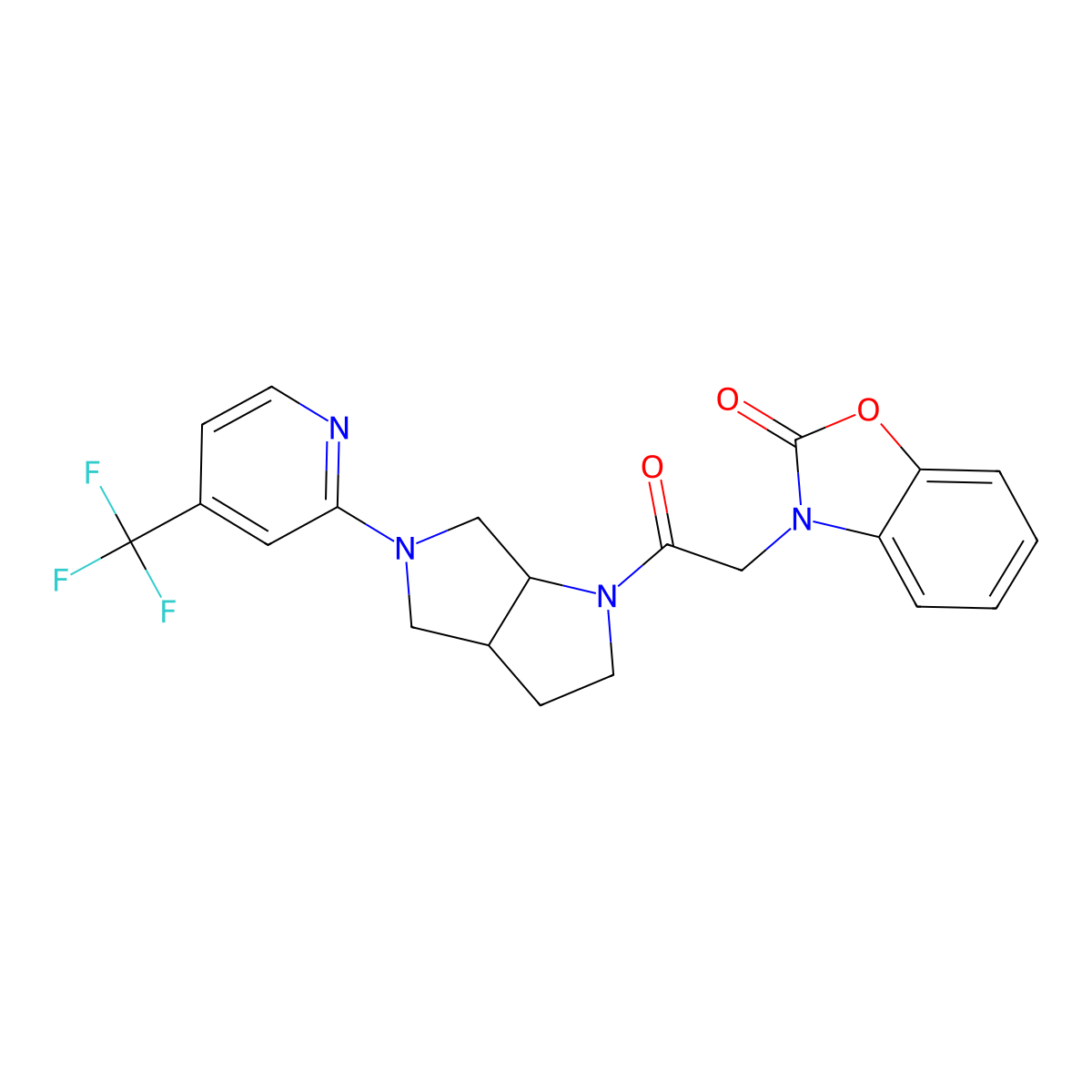 3-(2-Oxo-2-{5-[4-(trifluoromethyl)pyridin-2-yl]-octahydropyrrolo[2,3-c]pyrrol-1-yl}ethyl)-2,3-dihydro-1,3-benzoxazol-2-one molecular structure, CAS 2741919-22-0
