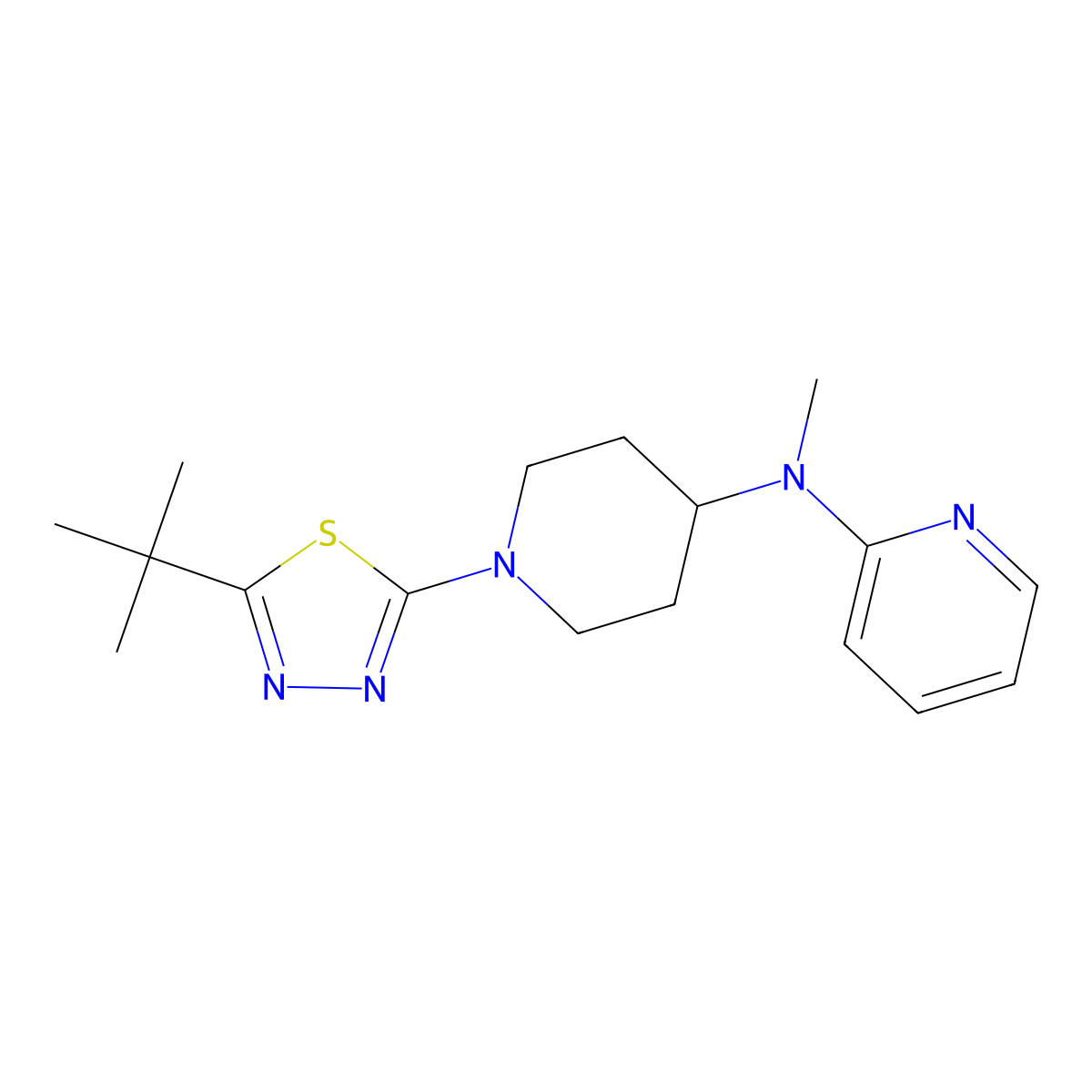 N-[1-(5-tert-butyl-1,3,4-thiadiazol-2-yl)piperidin-4-yl]-N-methylpyridin-2-amine molecular structure, CAS 2741919-23-1