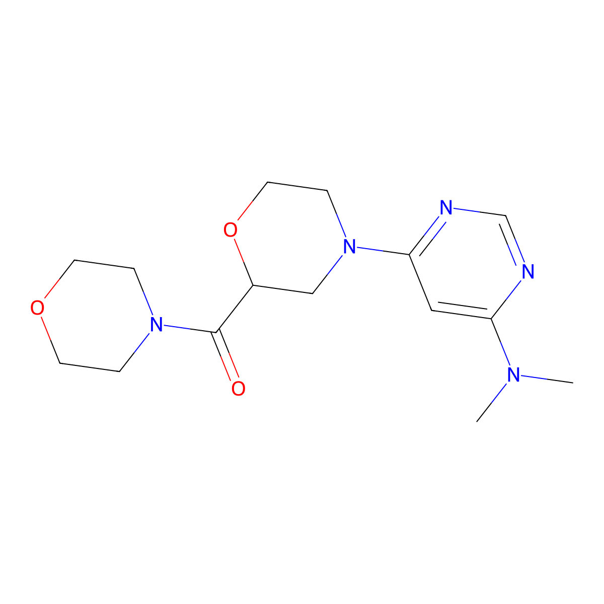N,N-dimethyl-6-[2-(morpholine-4-carbonyl)morpholin-4-yl]pyrimidin-4-amine molecular structure, CAS 2741919-25-3