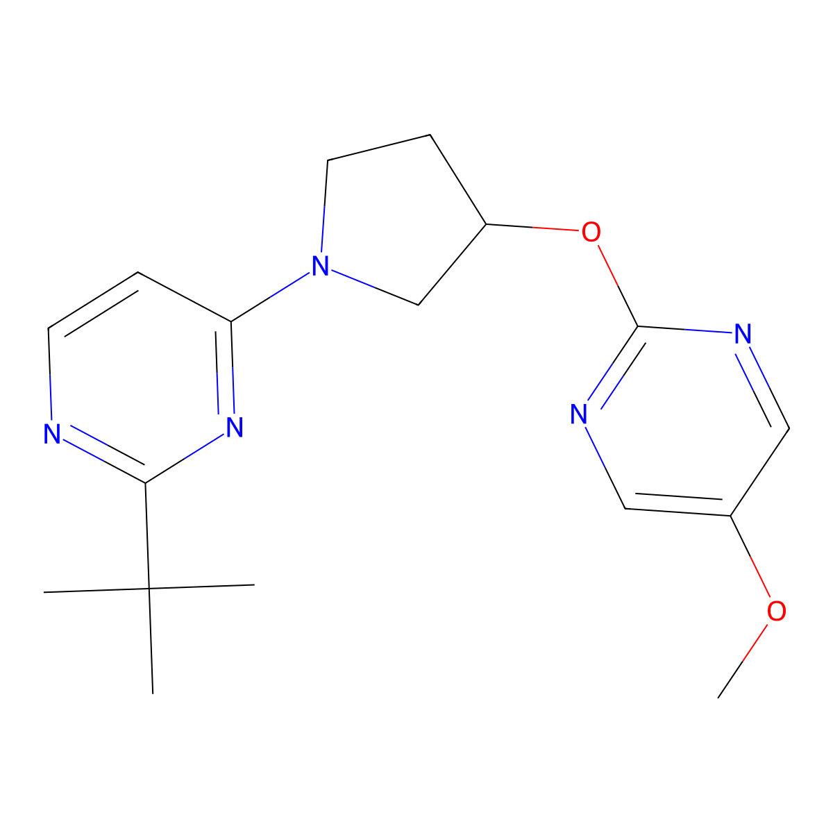 2-Tert-butyl-4-{3-[(5-methoxypyrimidin-2-yl)oxy]pyrrolidin-1-yl}pyrimidine molecular structure, CAS 2741919-37-7