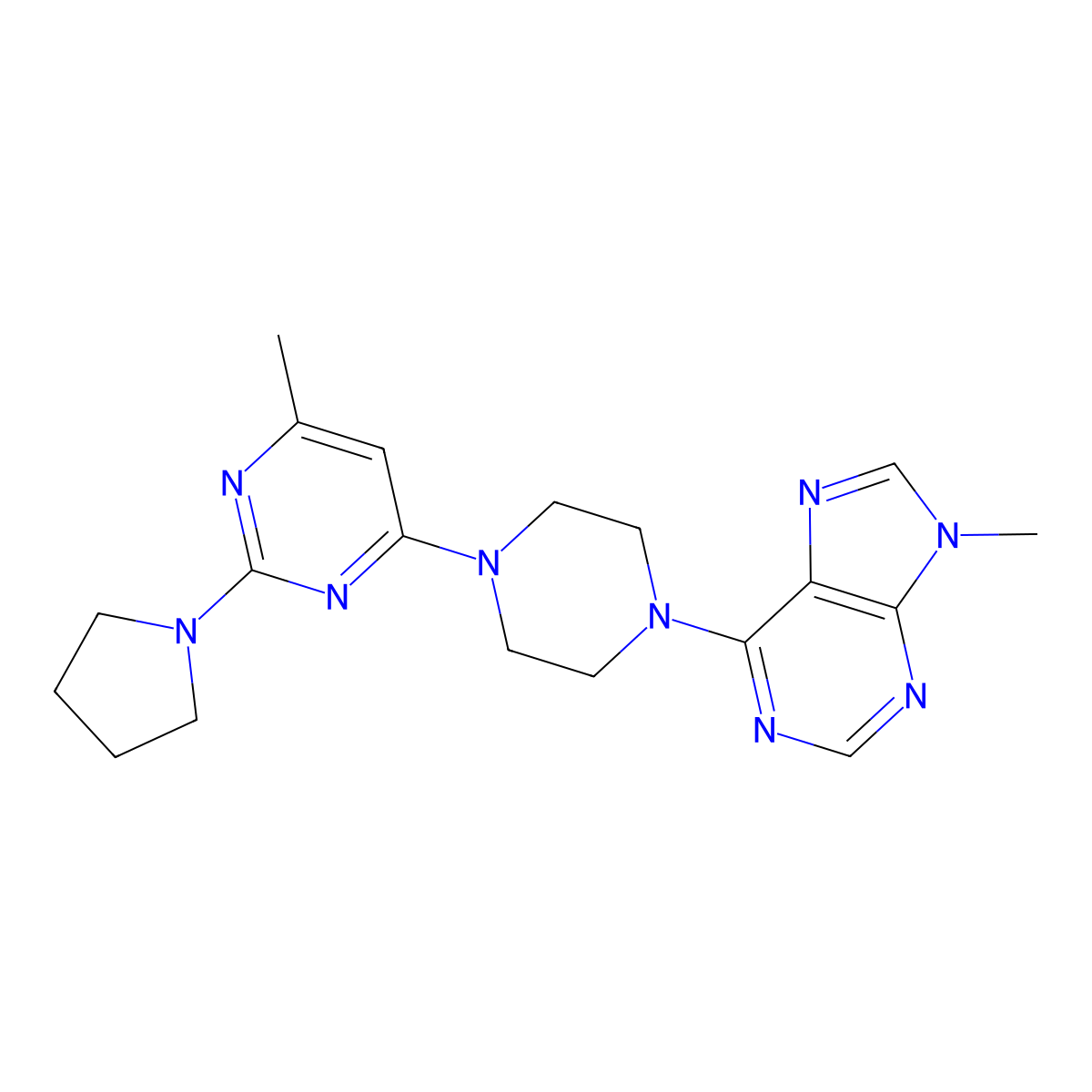 9-methyl-6-{4-[6-methyl-2-(pyrrolidin-1-yl)pyrimidin-4-yl]piperazin-1-yl}-9H-purine molecular structure, CAS 2741919-39-9