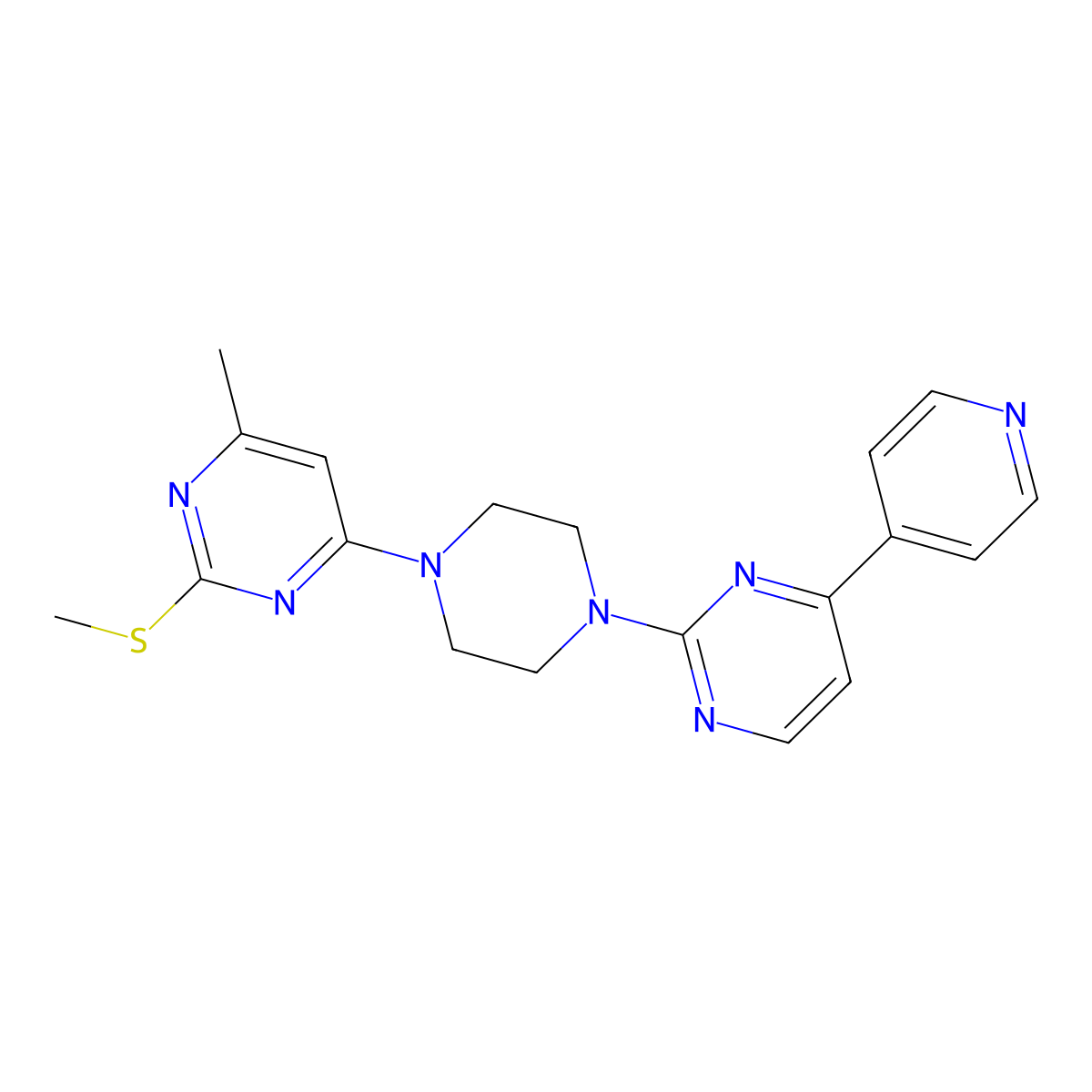 4-Methyl-2-(methylsulfanyl)-6-{4-[4-(pyridin-4-yl)pyrimidin-2-yl]piperazin-1-yl}pyrimidine molecular structure, CAS 2741919-41-3