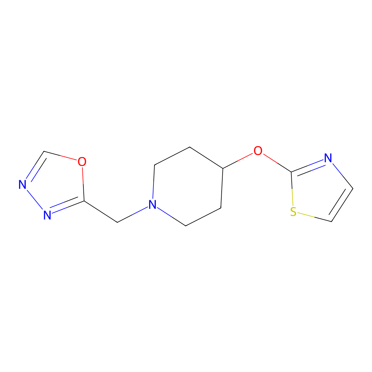 1-[(1,3,4-Oxadiazol-2-yl)methyl]-4-(1,3-thiazol-2-yloxy)piperidine molecular structure, CAS 2741919-42-4