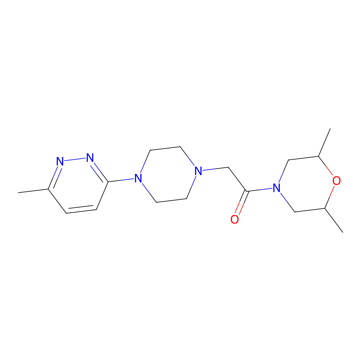 1-(2,6-Dimethylmorpholin-4-yl)-2-[4-(6-methylpyridazin-3-yl)piperazin-1-yl]ethan-1-one molecular structure, CAS 2741919-43-5