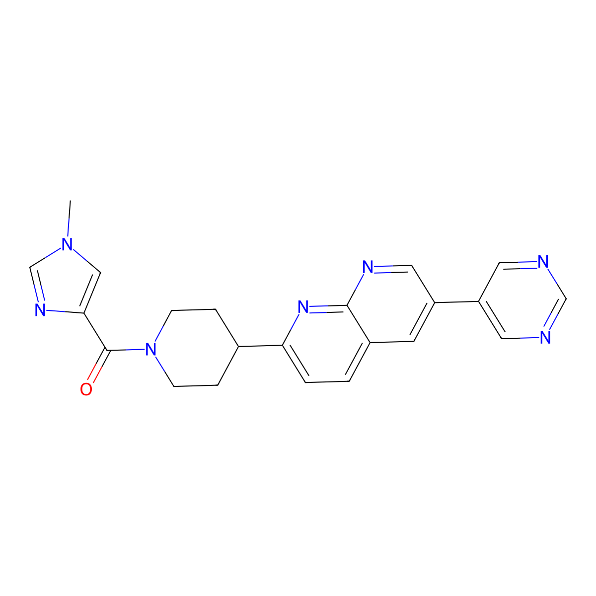 2-[1-(1-methyl-1H-imidazole-4-carbonyl)piperidin-4-yl]-6-(pyrimidin-5-yl)-1,8-naphthyridine molecular structure, CAS 2741919-44-6