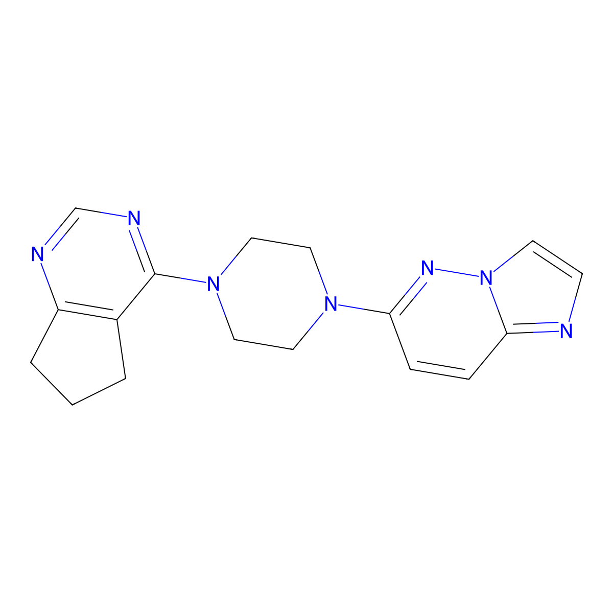 1-{5H,6H,7H-cyclopenta[d]pyrimidin-4-yl}-4-{imidazo[1,2-b]pyridazin-6-yl}piperazine molecular structure, CAS 2741919-46-8