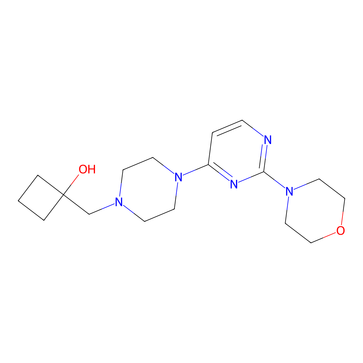 1-({4-[2-(Morpholin-4-yl)pyrimidin-4-yl]piperazin-1-yl}methyl)cyclobutan-1-ol molecular structure, CAS 2741919-48-0