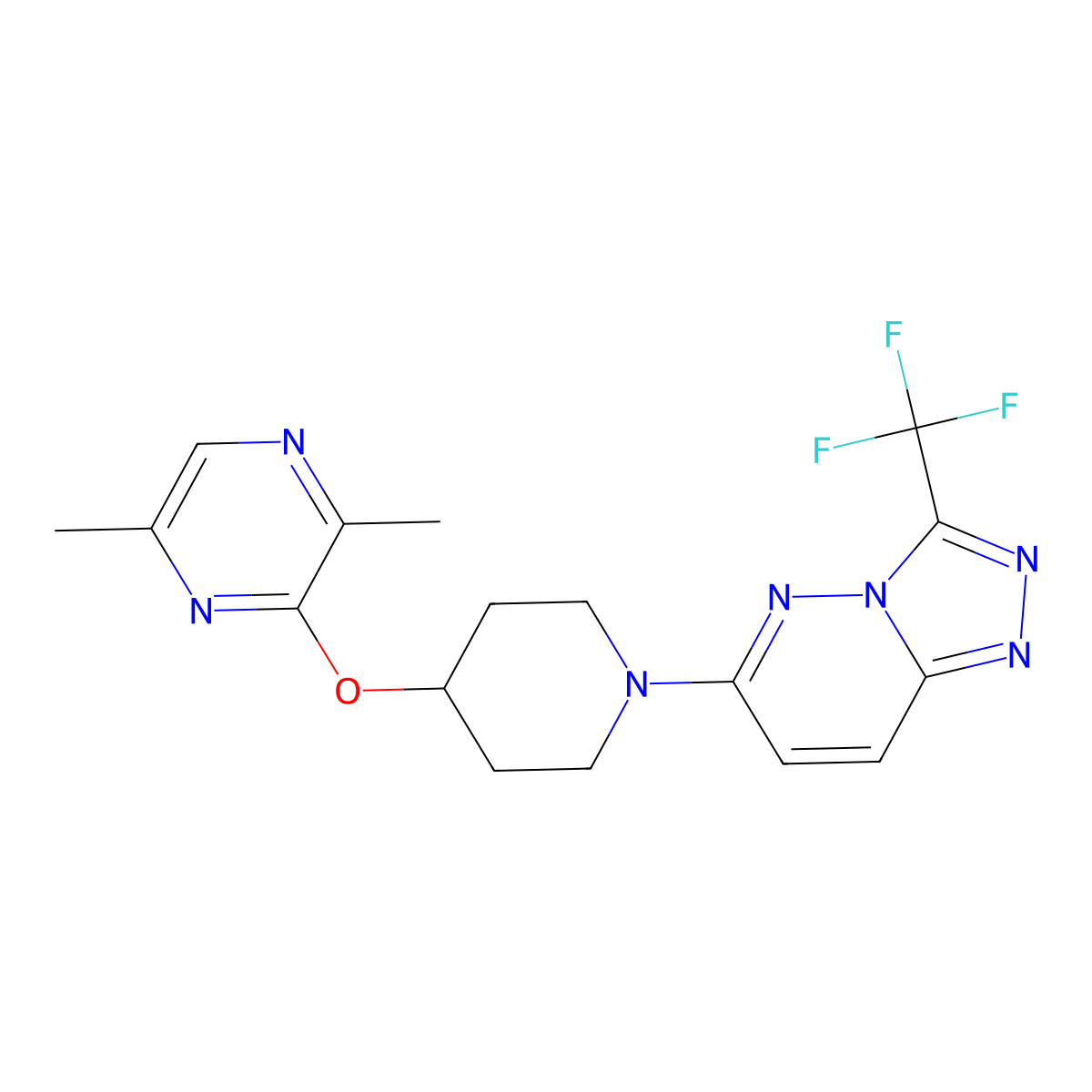 2,5-Dimethyl-3-({1-[3-(trifluoromethyl)-[1,2,4]triazolo[4,3-b]pyridazin-6-yl]piperidin-4-yl}oxy)pyrazine molecular structure, CAS 2741919-51-5