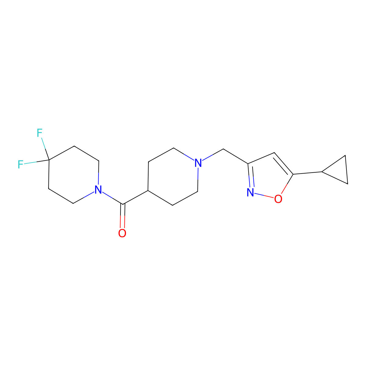 1-{1-[(5-Cyclopropyl-1,2-oxazol-3-yl)methyl]piperidine-4-carbonyl}-4,4-difluoropiperidine molecular structure, CAS 2741919-53-7
