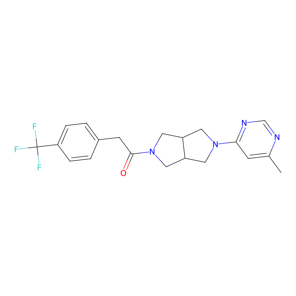 1-[5-(6-Methylpyrimidin-4-yl)-octahydropyrrolo[3,4-c]pyrrol-2-yl]-2-[4-(trifluoromethyl)phenyl]ethan-1-one molecular structure, CAS 2741919-55-9