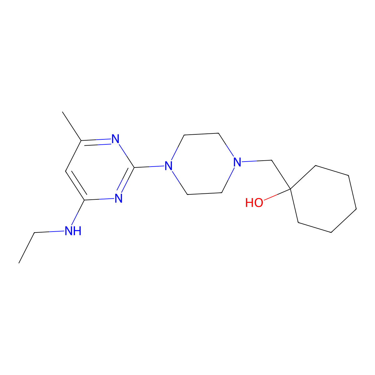 1-[[4-[4-(Ethylamino)6-methylpyrimidin-2-yl]piperazin-1-yl]methyl]cyclohexan-1-ol molecular structure, CAS 2741919-59-3