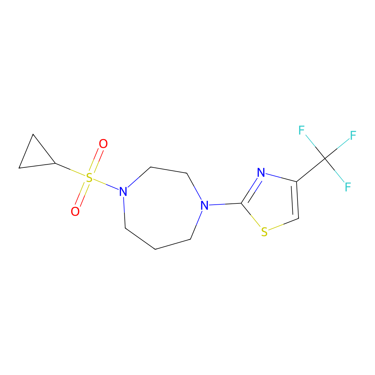1-(Cyclopropanesulfonyl)-4-[4-(trifluoromethyl)-1,3-thiazol-2-yl]-1,4-diazepane molecular structure, CAS 2741919-60-6
