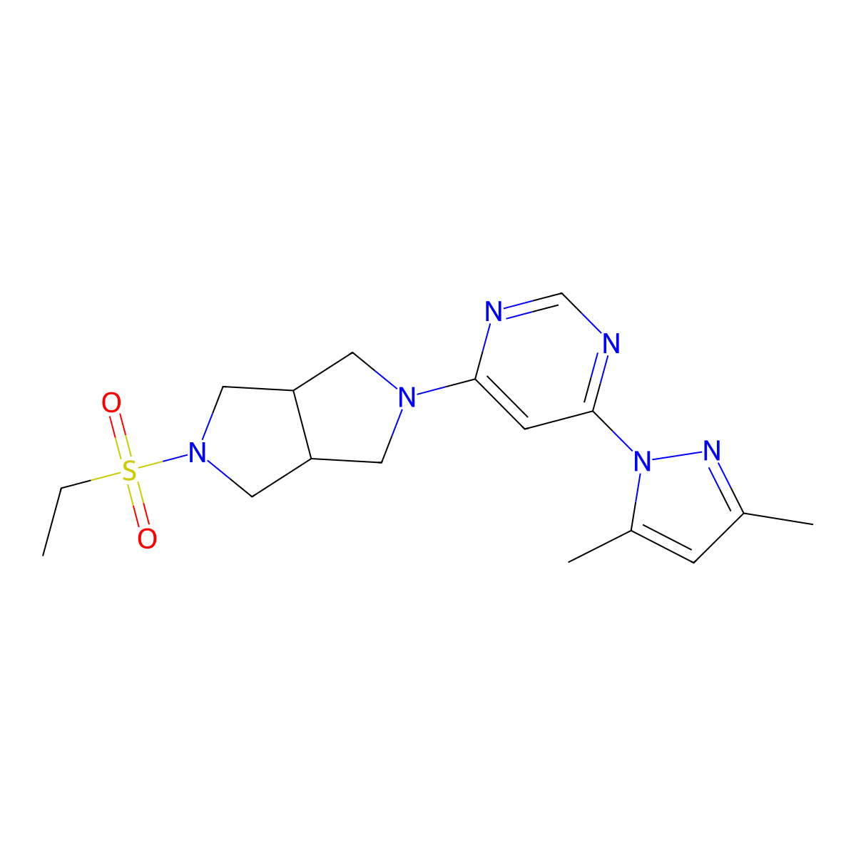 4-(3,5-dimethyl-1H-pyrazol-1-yl)-6-[5-(ethanesulfonyl)-octahydropyrrolo[3,4-c]pyrrol-2-yl]pyrimidine molecular structure, CAS 2741919-66-2
