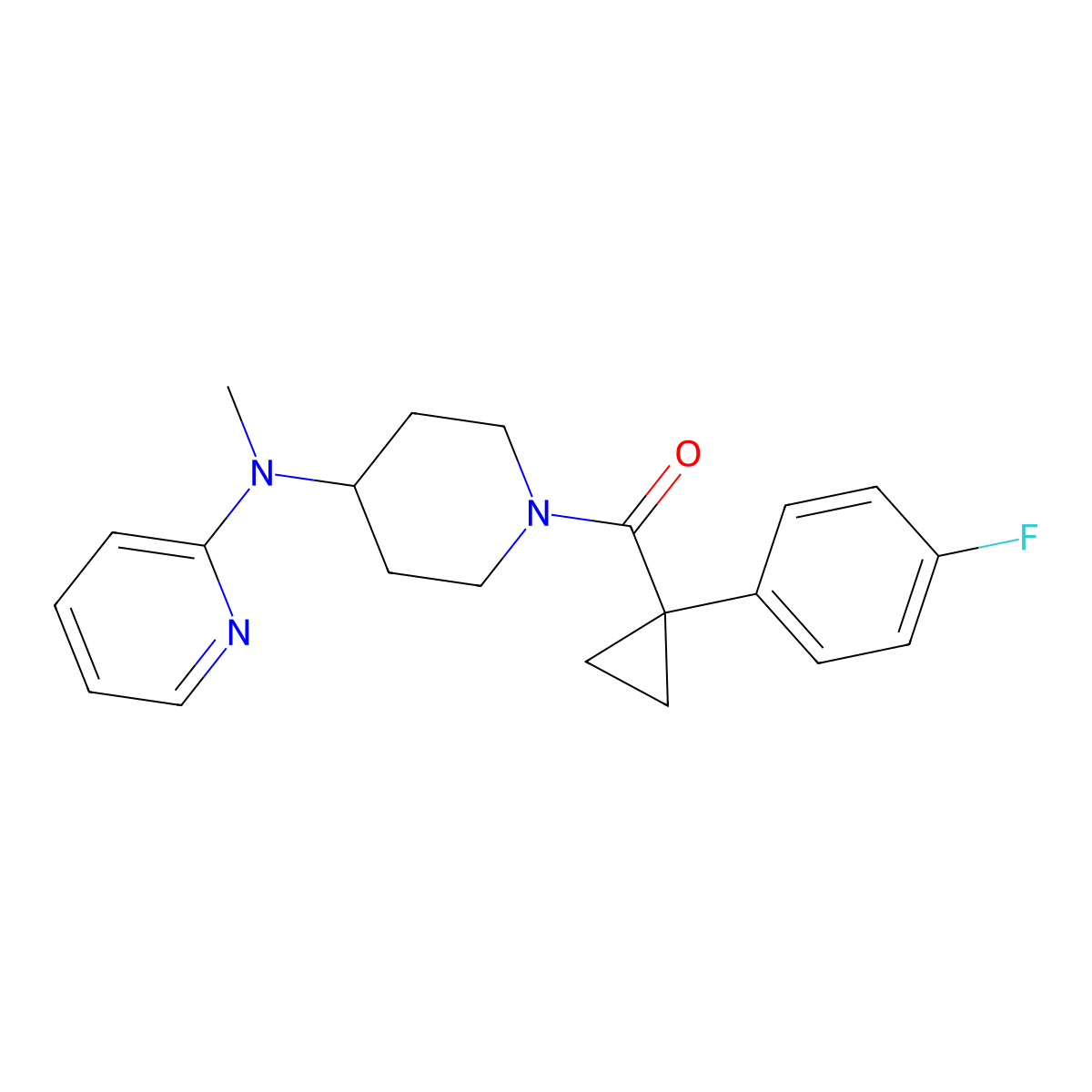 N-{1-[1-(4-fluorophenyl)cyclopropanecarbonyl]piperidin-4-yl}-N-methylpyridin-2-amine molecular structure, CAS 2741919-67-3