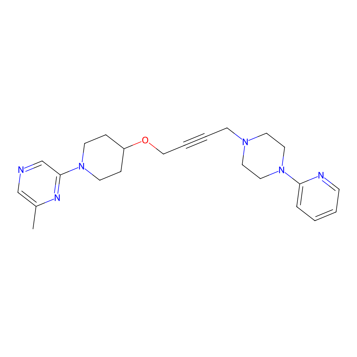 2-Methyl-6-[4-({4-[4-(pyridin-2-yl)piperazin-1-yl]but-2-yn-1-yl}oxy)piperidin-1-yl]pyrazine molecular structure, CAS 2741919-70-8