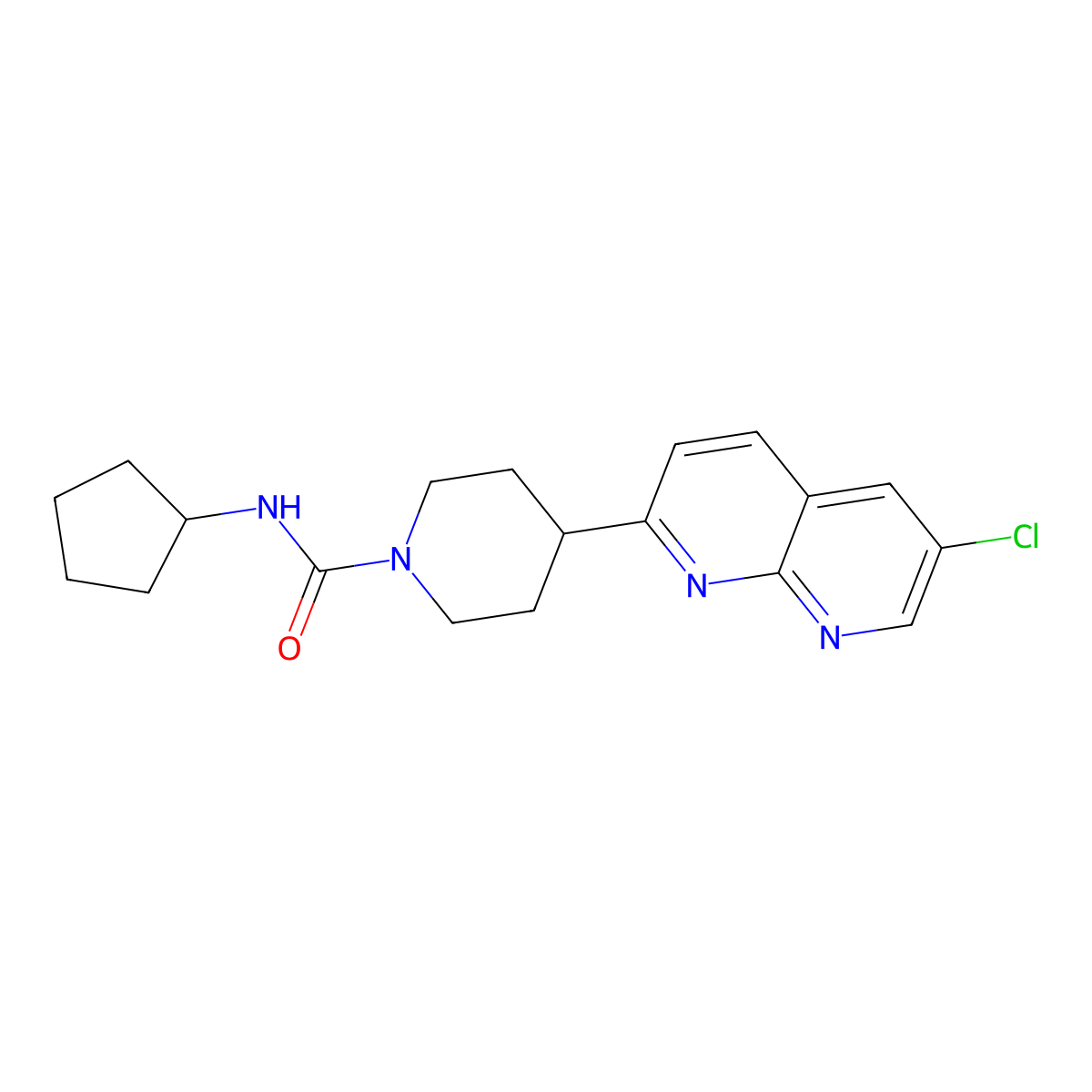 4-(6-chloro-1,8-naphthyridin-2-yl)-N-cyclopentylpiperidine-1-carboxamide molecular structure, CAS 2741919-74-2