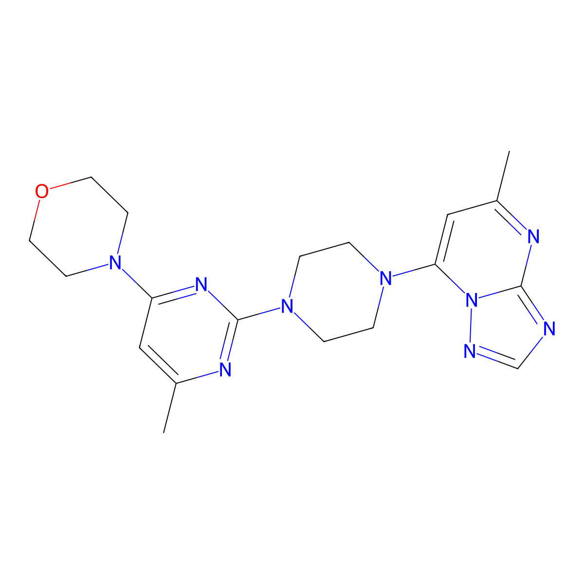 4-[6-Methyl-2-(4-{5-methyl-[1,2,4]triazolo[1,5-a]pyrimidin-7-yl}piperazin-1-yl)pyrimidin-4-yl]morpholine molecular structure, CAS 2741919-76-4