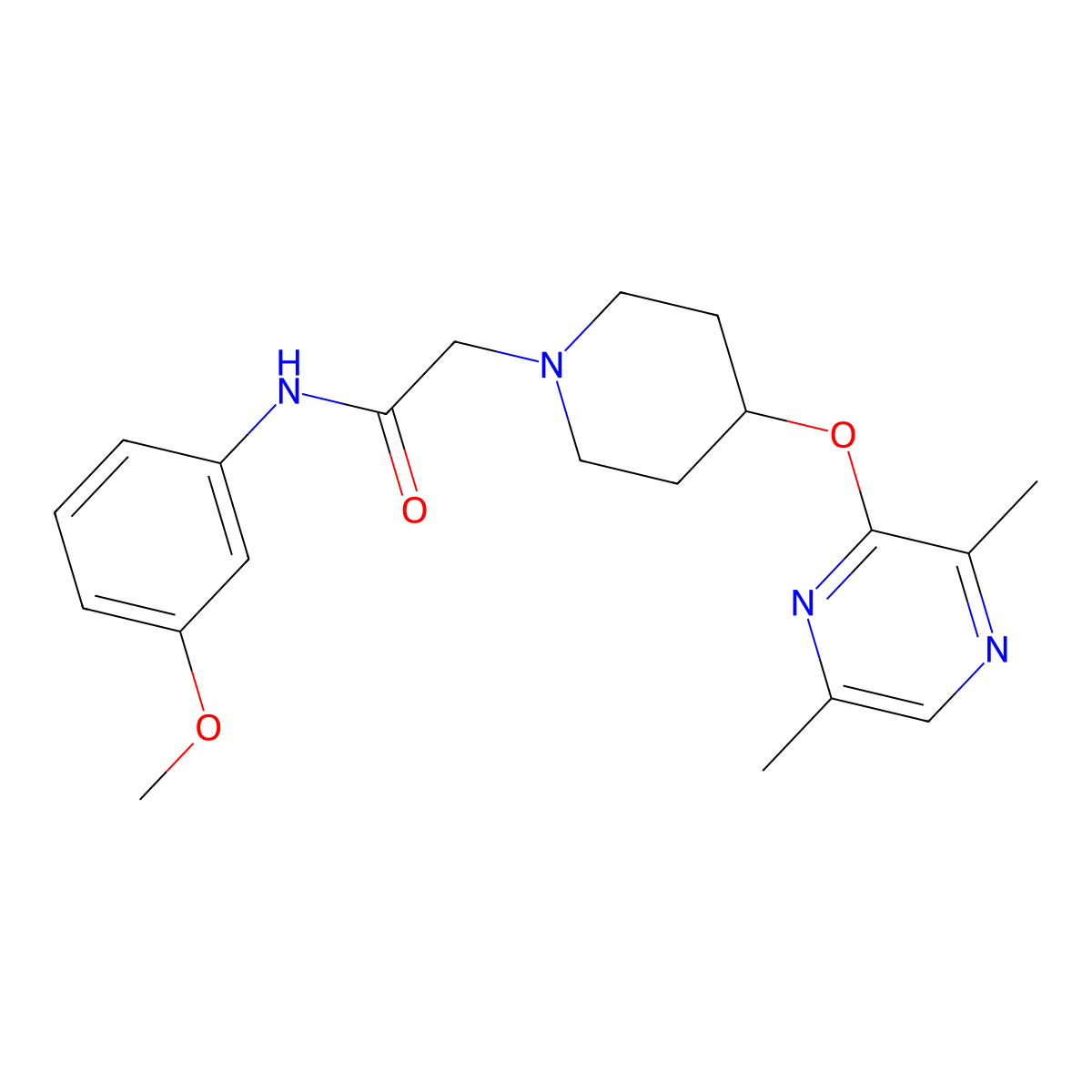 2-{4-[(3,6-dimethylpyrazin-2-yl)oxy]piperidin-1-yl}-N-(3-methoxyphenyl)acetamide molecular structure, CAS 2741919-79-7