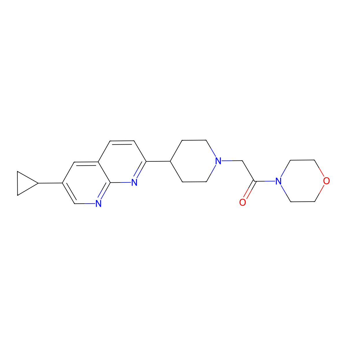 2-[4-(6-Cyclopropyl-1,8-naphthyridin-2-yl)piperidin-1-yl]-1-(morpholin-4-yl)ethan-1-one molecular structure, CAS 2741919-83-3