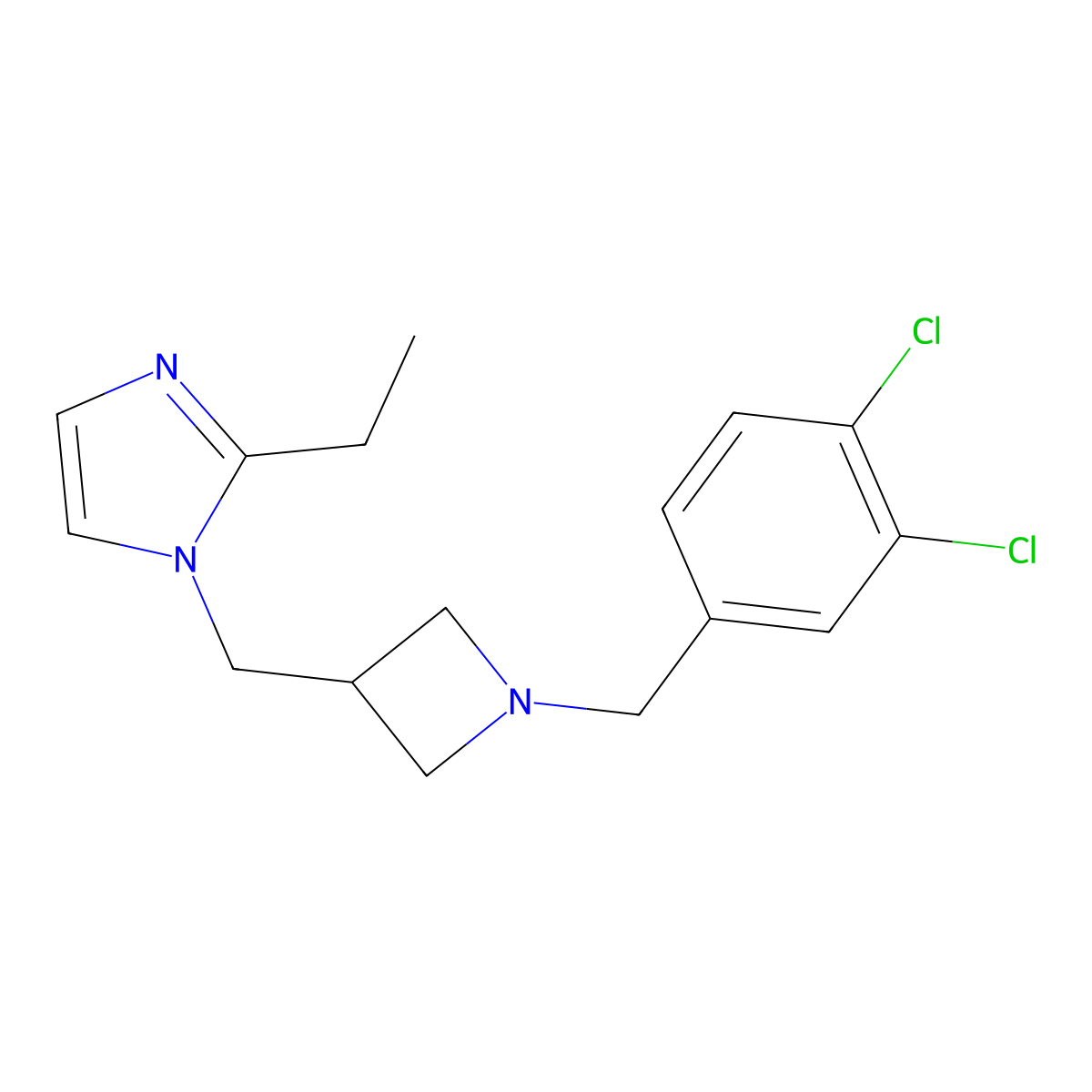 1-({1-[(3,4-dichlorophenyl)methyl]azetidin-3-yl}methyl)-2-ethyl-1H-imidazole molecular structure, CAS 2741919-89-9