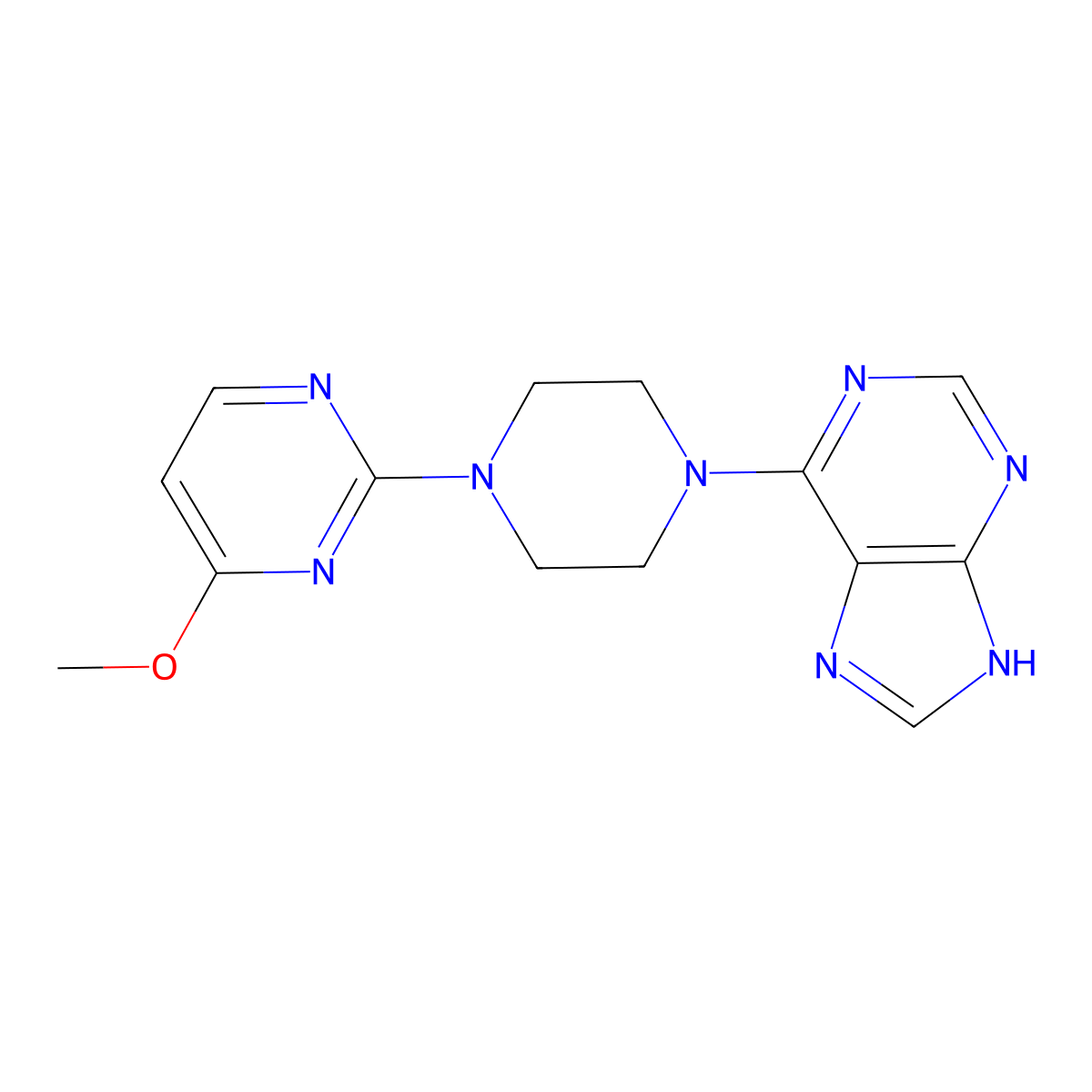 6-[4-(4-methoxypyrimidin-2-yl)piperazin-1-yl]-9H-purine molecular structure, CAS 2741919-90-2
