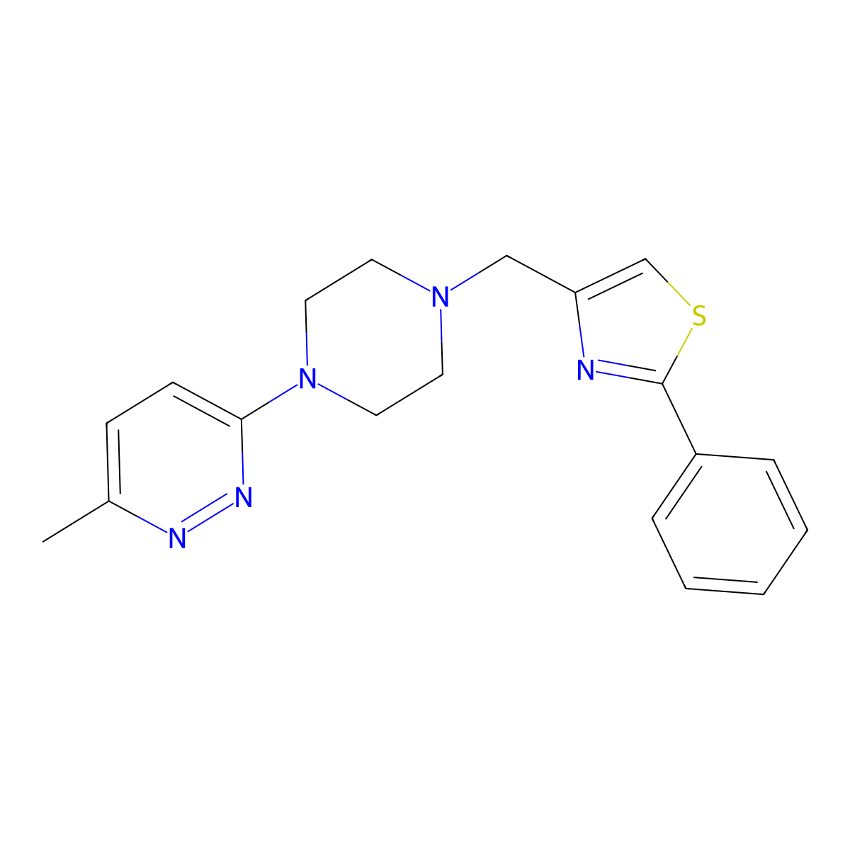 3-Methyl-6-{4-[(2-phenyl-1,3-thiazol-4-yl)methyl]piperazin-1-yl}pyridazine molecular structure, CAS 2741919-96-8