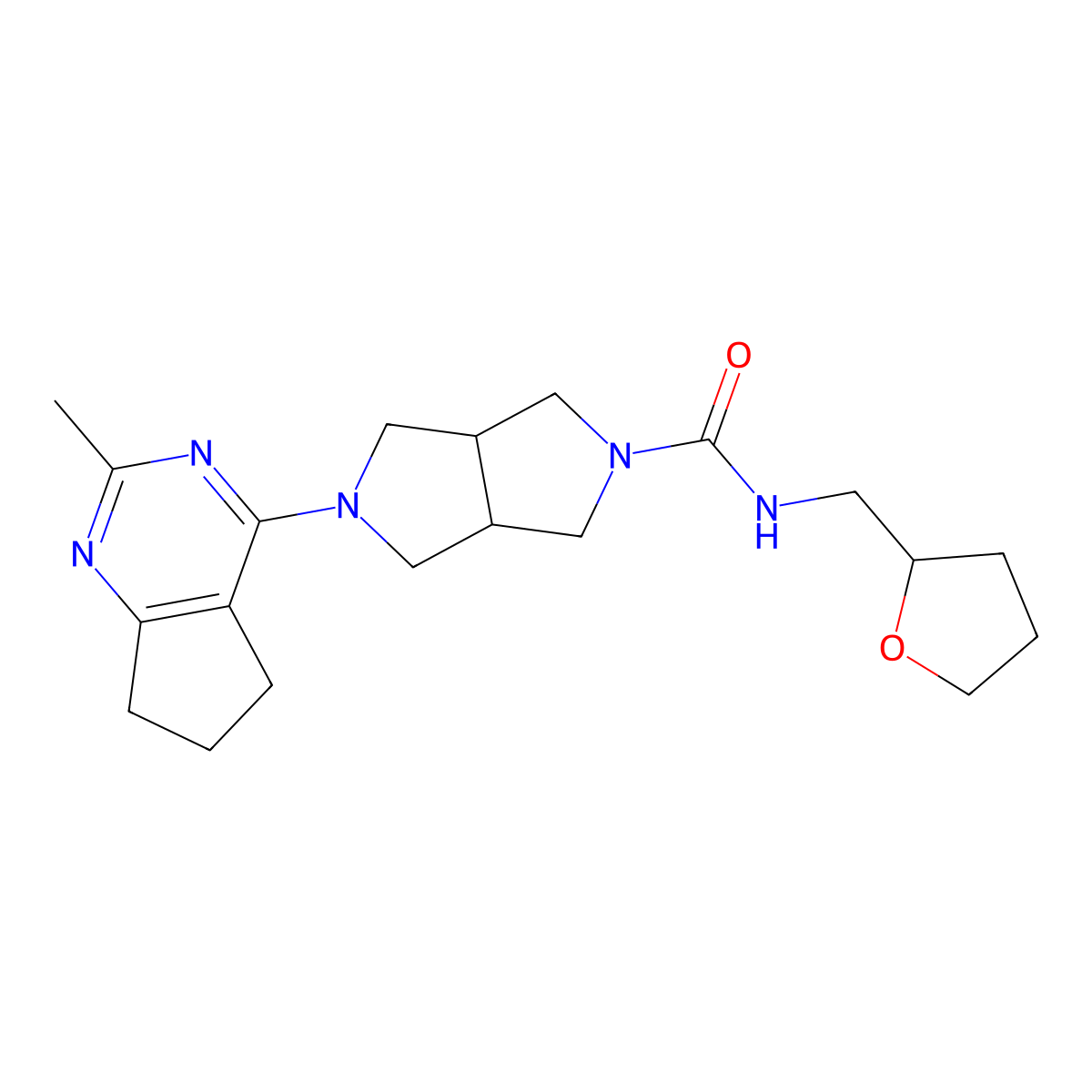 5-{2-methyl-5H,6H,7H-cyclopenta[d]pyrimidin-4-yl}-N-[(oxolan-2-yl)methyl]-octahydropyrrolo[3,4-c]pyrrole-2-carboxamide molecular structure, CAS 2741919-98-0