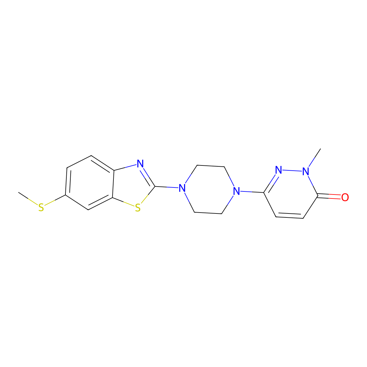 2-Methyl-6-{4-[6-(methylsulfanyl)-1,3-benzothiazol-2-yl]piperazin-1-yl}-2,3-dihydropyridazin-3-one molecular structure, CAS 2741920-00-1