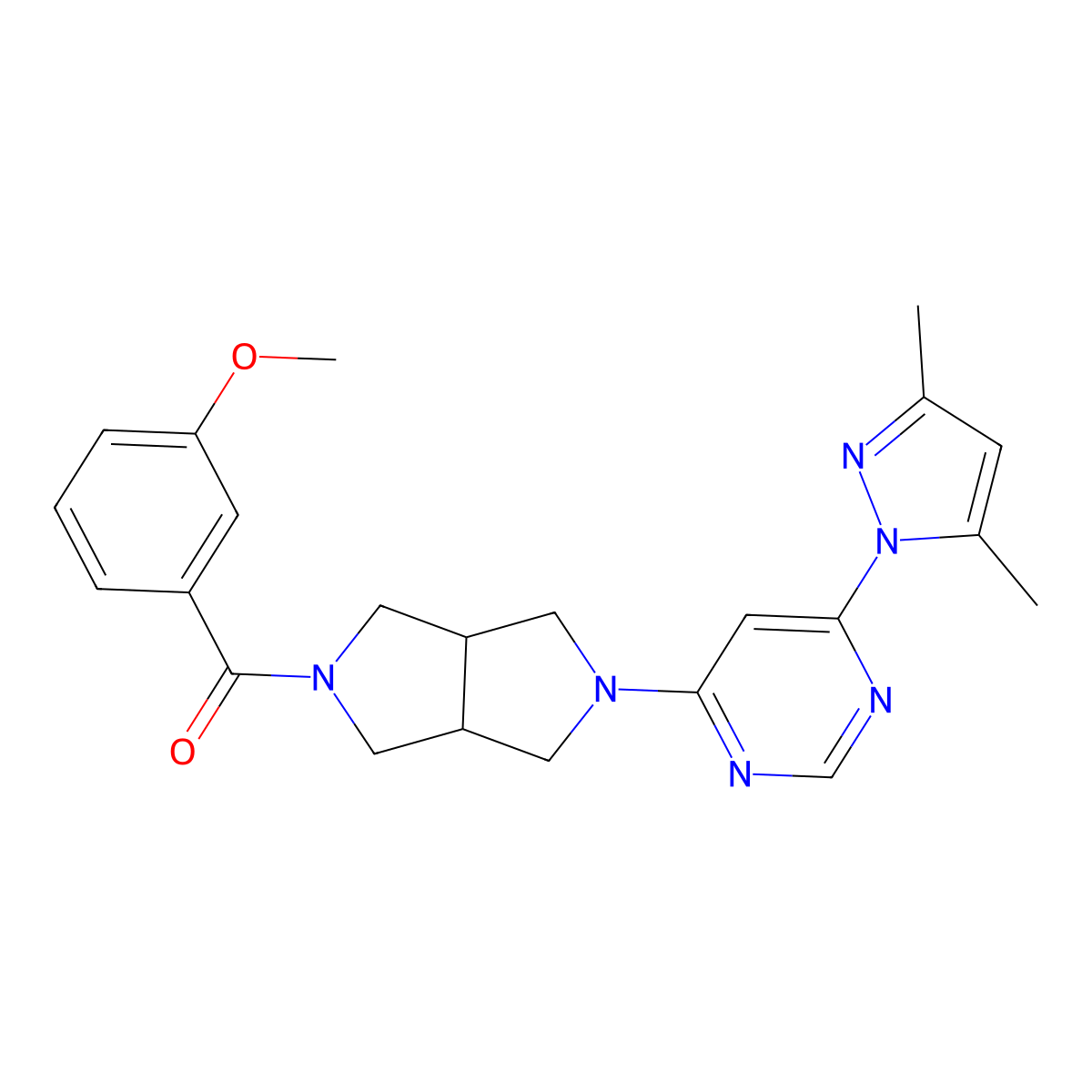 4-(3,5-dimethyl-1H-pyrazol-1-yl)-6-[5-(3-methoxybenzoyl)-octahydropyrrolo[3,4-c]pyrrol-2-yl]pyrimidine molecular structure, CAS 2741920-04-5