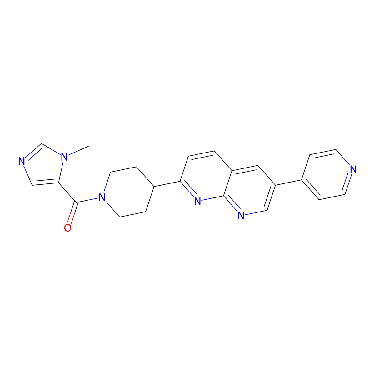 2-[1-(1-methyl-1H-imidazole-5-carbonyl)piperidin-4-yl]-6-(pyridin-4-yl)-1,8-naphthyridine molecular structure, CAS 2741920-13-6
