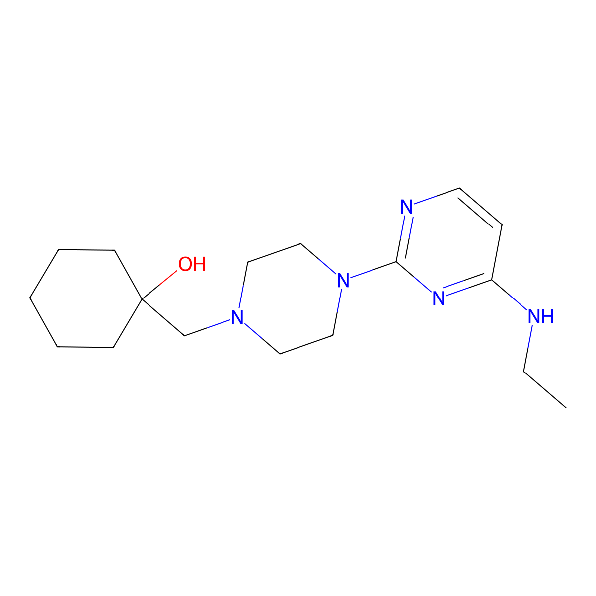 1-({4-[4-(Ethylamino)pyrimidin-2-yl]piperazin-1-yl}methyl)cyclohexan-1-ol molecular structure, CAS 2741920-16-9