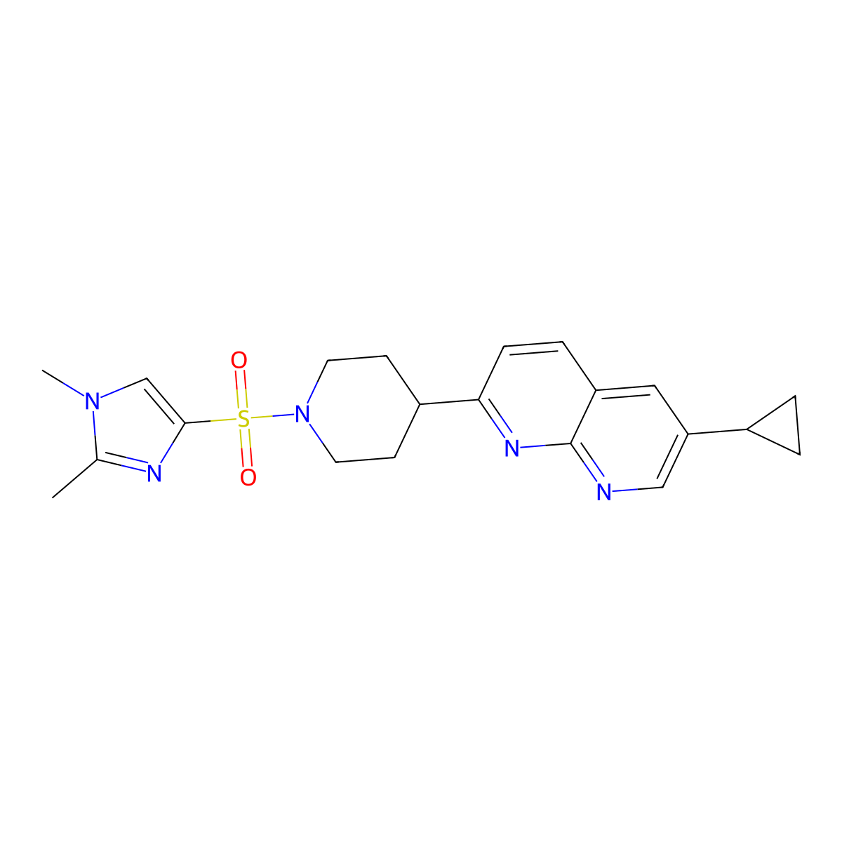 6-cyclopropyl-2-{1-[(1,2-dimethyl-1H-imidazol-4-yl)sulfonyl]piperidin-4-yl}-1,8-naphthyridine molecular structure, CAS 2741920-22-7