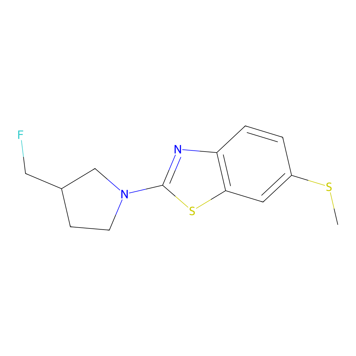 2-[3-(Fluoromethyl)pyrrolidin-1-yl]-6-(methylsulfanyl)-1,3-benzothiazole molecular structure, CAS 2741920-26-1