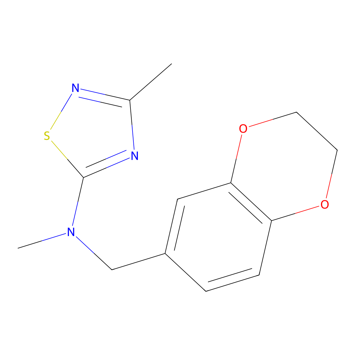 N-[(2,3-dihydro-1,4-benzodioxin-6-yl)methyl]-N,3-dimethyl-1,2,4-thiadiazol-5-amine molecular structure, CAS 2741920-29-4