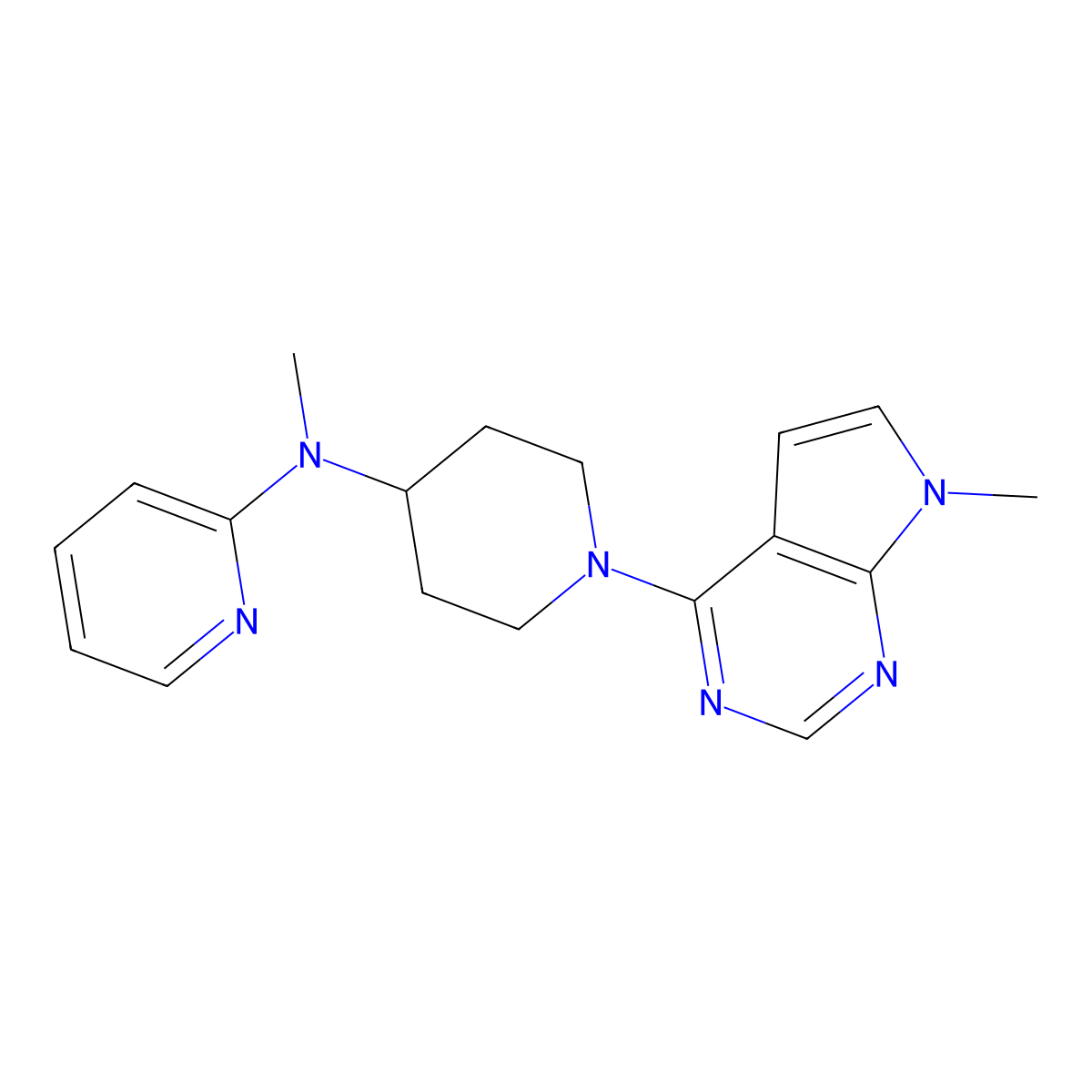 N-methyl-N-(1-{7-methyl-7H-pyrrolo[2,3-d]pyrimidin-4-yl}piperidin-4-yl)pyridin-2-amine molecular structure, CAS 2741920-30-7