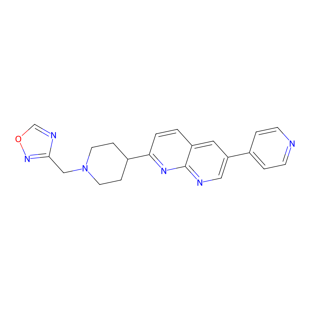 2-{1-[(1,2,4-Oxadiazol-3-yl)methyl]piperidin-4-yl}-6-(pyridin-4-yl)-1,8-naphthyridine molecular structure, CAS 2741920-33-0