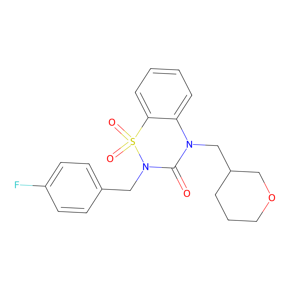 2-[(4-Fluorophenyl)methyl]-4-(oxan-3-ylmethyl)-1,1-dioxo-1lambda6,2,4-benzothiadiazin-3-one molecular structure, CAS 2741920-36-3