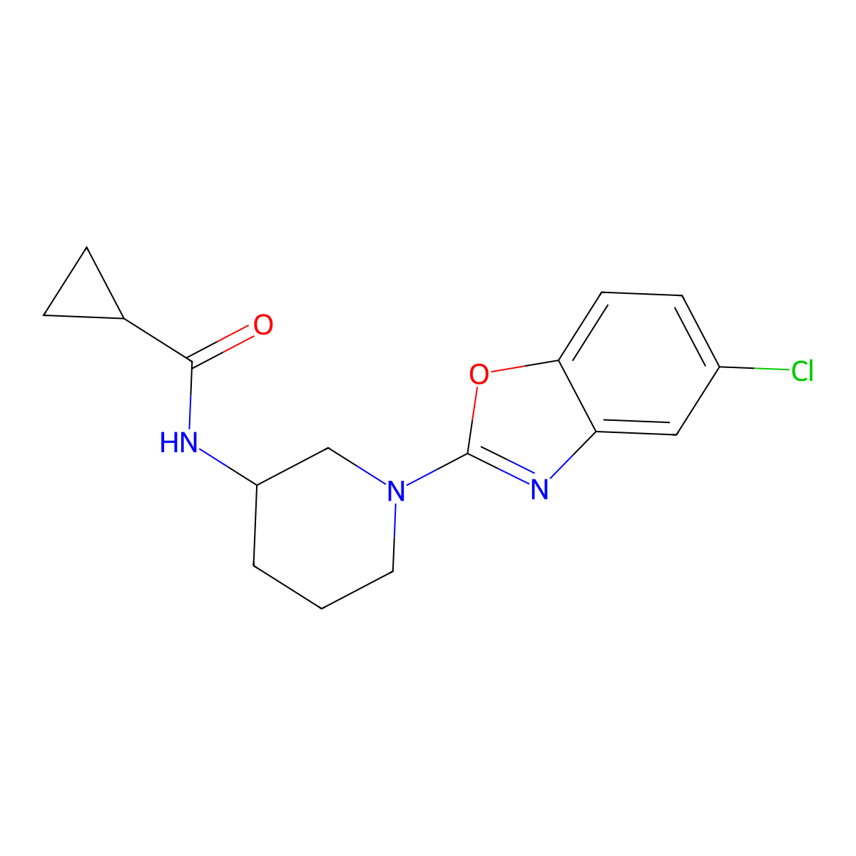 N-[1-(5-chloro-1,3-benzoxazol-2-yl)piperidin-3-yl]cyclopropanecarboxamide molecular structure, CAS 2741920-42-1