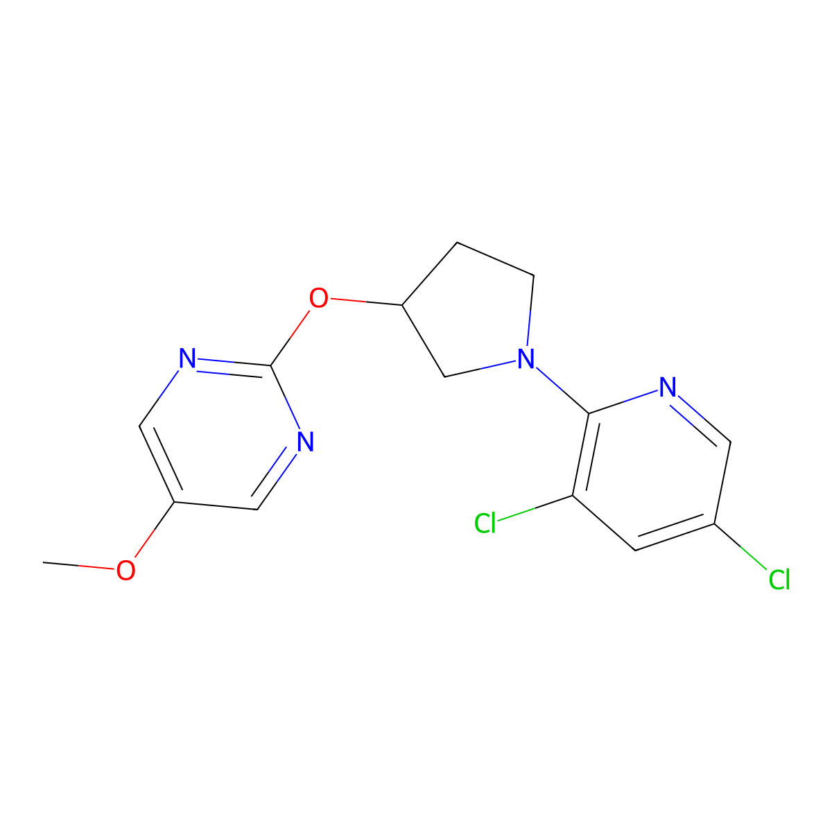 2-{[1-(3,5-Dichloropyridin-2-yl)pyrrolidin-3-yl]oxy}-5-methoxypyrimidine molecular structure, CAS 2741920-44-3
